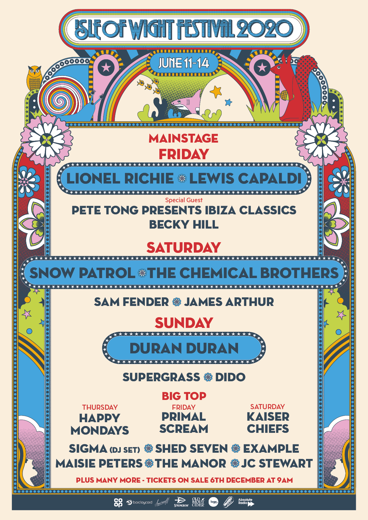 Lionel Ritchie, Lewis Capaldi, Snow Patrol, The Chemical Brothers For Isle Of Wight Festival 2020