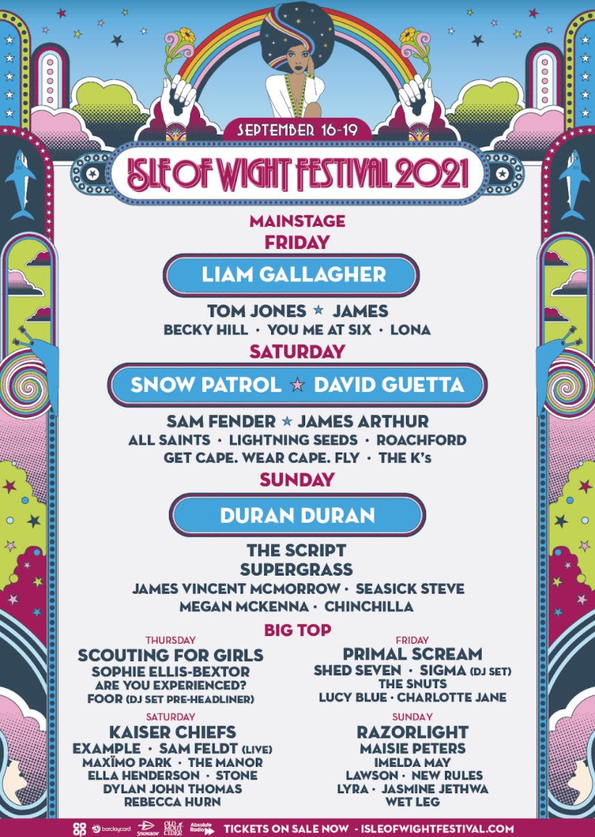 Liam Gallagher, Snow Patrol, Duran Duran For Isle of Wight Festival 2021