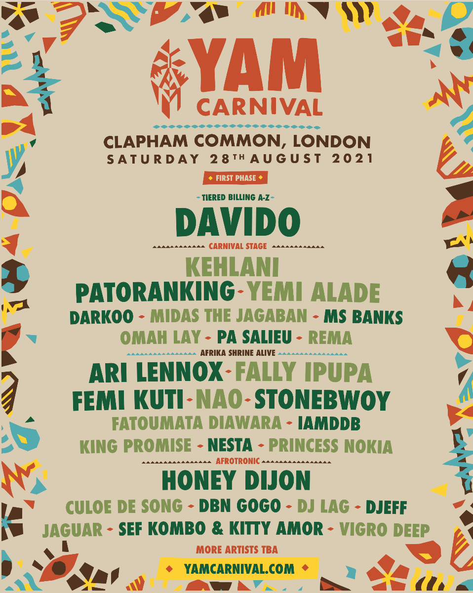 Davido, Pa Salieu, Rema, Honey Dijon For London's Yam Festival